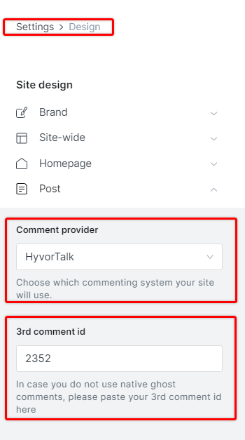 Điền Website ID của bạn vào và nhớ chọn HyvorTalk provider